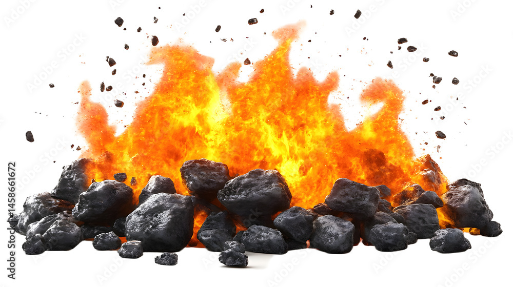 Poster an explosive display of fire and rocks captivating your attention with intense flames