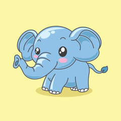 Hand drawn cute kawaii elephant cartoon character illustration