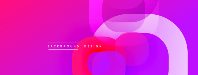 Abstract vibrant background. Overlapping shapes create dynamic visual effect. Pink, purple hues dominate composition. Modern design element.