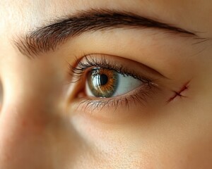 Obraz premium Face Scar. Close-Up of Girl with Deep Scar Near Eye, Skin and Cosmetic Problem