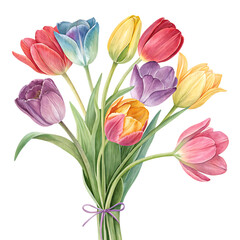 Fototapeta premium bouquet of colorful tulips isolated on transparent background