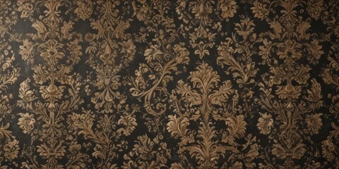 Opulent damask wallpaper; floral scrolls, geometric accents, textured surface,  classic,  paisley