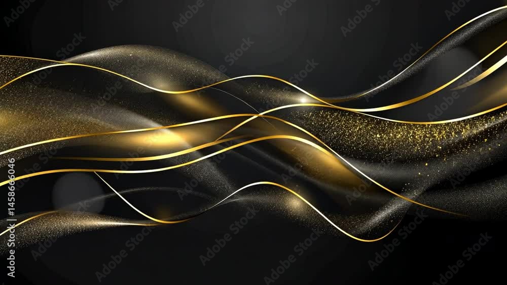 Poster elegant abstract background with shimmering waves of gold and silver against dark backdrop, creating