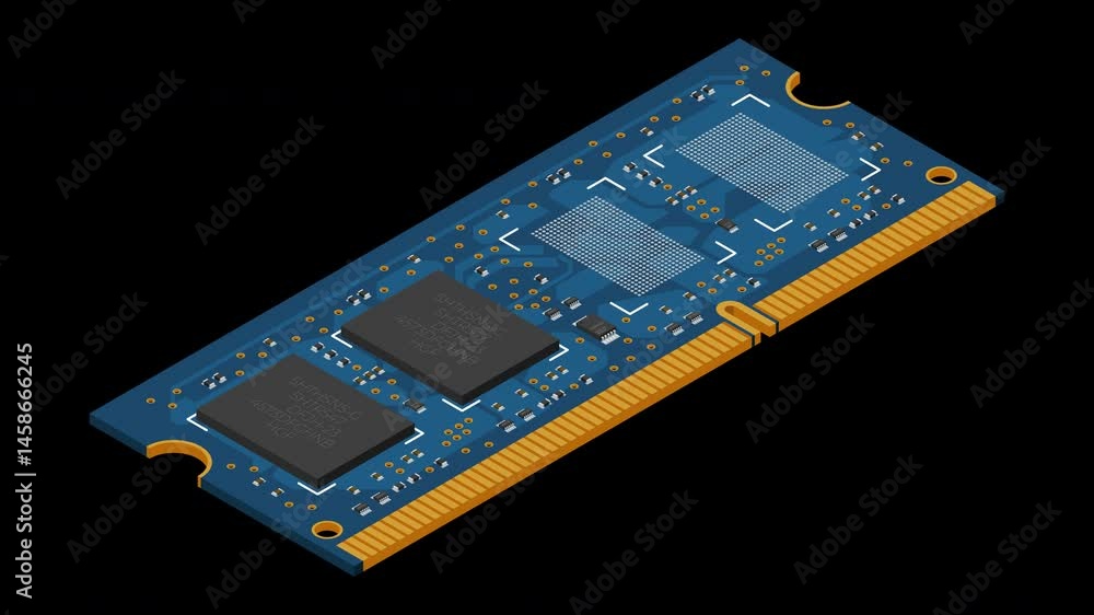 Fototapete Isometric random access memory animation. RAM memory realistic 3d isometric. Computer hardware components. Transparent background with alpha channel