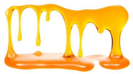 Melted honey dripping isolated on transparent background