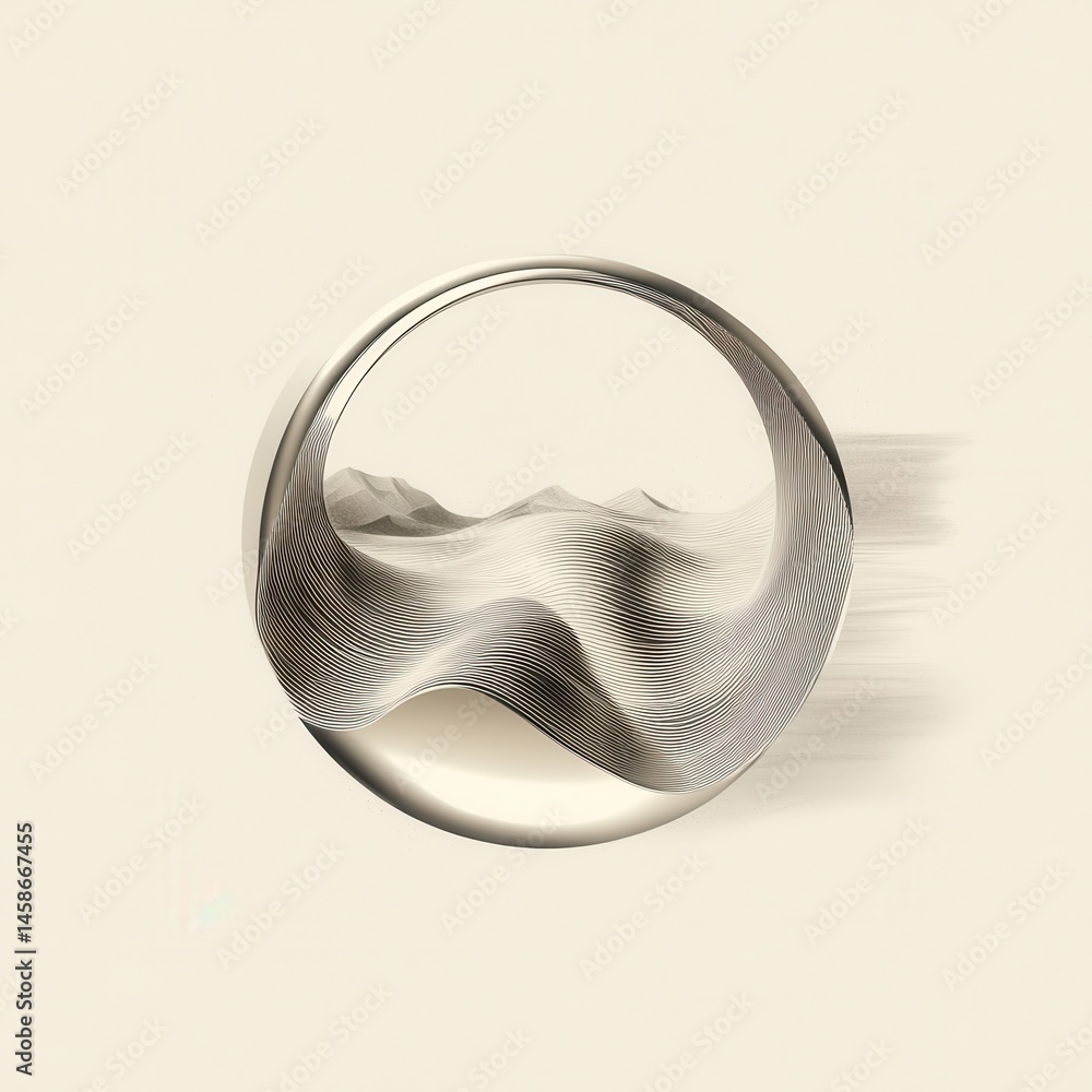 Poster dynamic thin pen circle and wave design abstract art digital environment unique perspective hyperrea