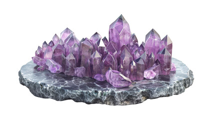 Amethyst Crystal Cluster on Podium Isolated on Transparent Background