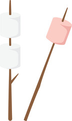 Pastel marshmallow on wooden Stick concept outdoor activity, picnic dessert, sweet snack food illustration vector flat design.