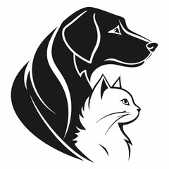 Obraz premium Majestic Dog and Cat Profile Elegant Black and White Pet Illustration Perfect for Vet Clinics Pet Shops and Animal