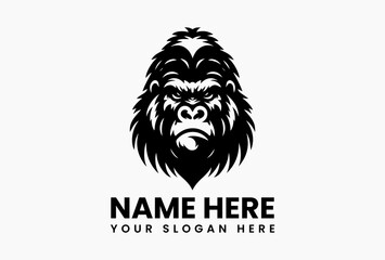 Bold gorilla head silhouette with tribal markings, fierce vector emblem for fitness brands and combat sports © vectorvovdesign