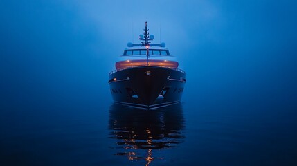 Fototapeta premium Luxury yacht sailing through mystic fog on the open seas at night