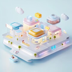 Virtual reality shopping hub isometric digital art futuristic environment gigapixel quality