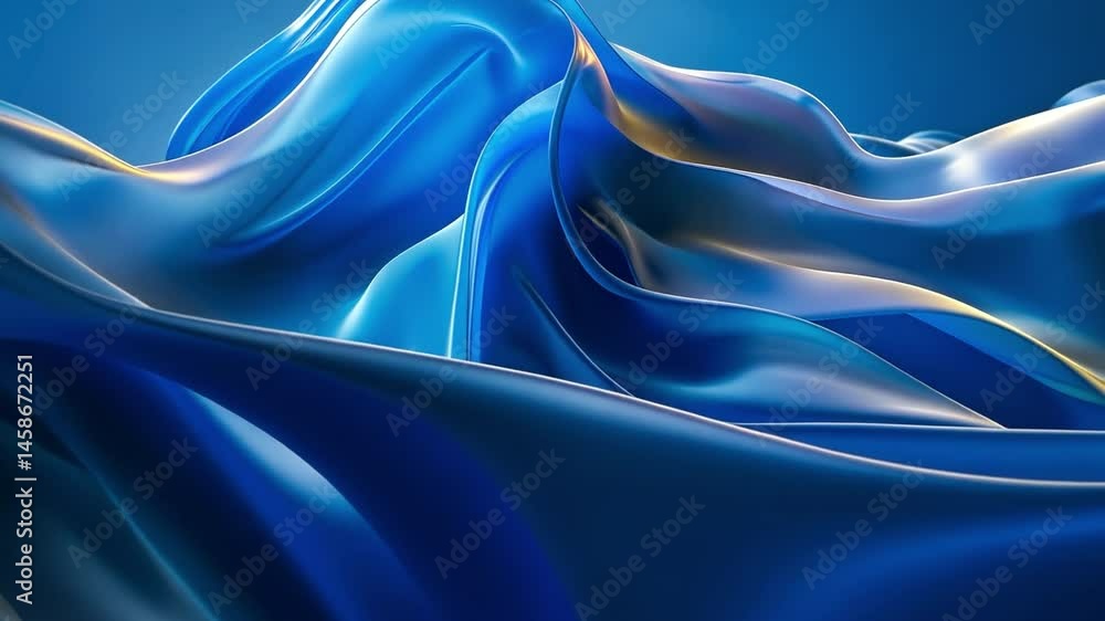 Poster elegant flowing blue fabric an abstract design of smooth curves and textures, evoking tranquility an
