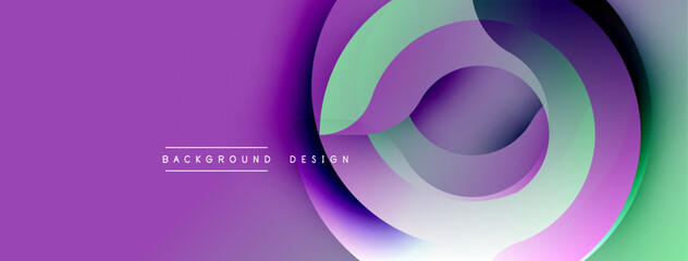 Abstract purple design features overlapping circular layers. Gradient colors create dynamic visual effect. Modern, sleek presentation.