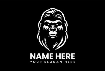 Classic gorilla portrait in circular crest, retro vector logo for coffee roasters and adventure gear  
