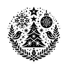 Christmas Ornament Silhouette, Black and White, Festive Design