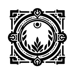 Obraz premium Elegant Black & White Ornamental Emblem with Leaves