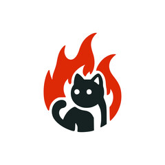 cat with fire business company logo vector illustration template design