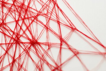 Intricate patterns of red thread creating a complex web of lines on a white background