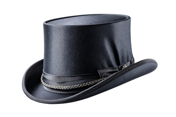 Top hat with a stylish ribbon detail. Png, Isolated on background.