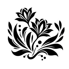 Black Floral Ornament on White, Vector Illustration