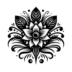 Black and White Floral Mandala Design, Ornamental Elegance