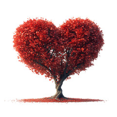 Heart-shaped tree with red leaves on transparent background 