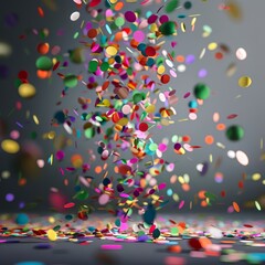Multicolored Round Confetti Falling Against Gradient Background