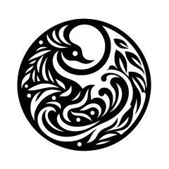 Black & White Bird & Nature Silhouette, Circular Design