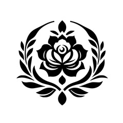 Elegant Black and White Rose Emblem Design, Floral Crest