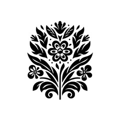Elegant Black Floral Ornament on White, Decorative Design