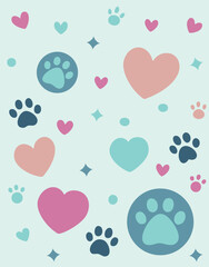 Cute Paw and Heart Seamless Pattern