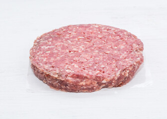 Raw Beef Minced Meat Round Burger Cutlet with Greens for Barbecue