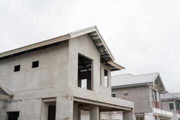 Housing Estate Construction. Housing estate projects under construction. Construction of housing. Housing over supply concept