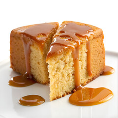 Caramel cake caramel dripping isolated on transparent background