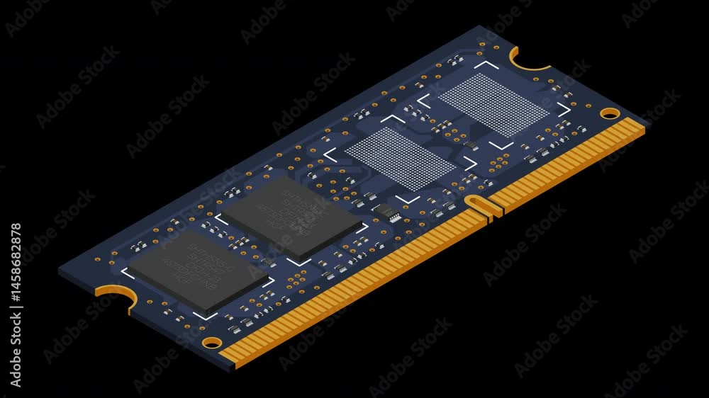 Fototapete Isometric random access memory animation. RAM memory realistic 3d isometric. Computer hardware components. Transparent background with alpha channel