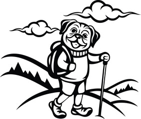 Vintage quality Hiking Dog silhouette vector art, Cute Hiking Dog isolated line art vector illustration, Hiking Dog vector graphics resource design