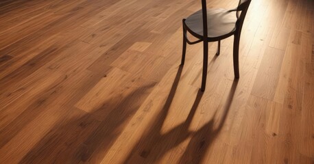 Crisp chair shadow cast on warm wood flooring ,  dark,  sunlight