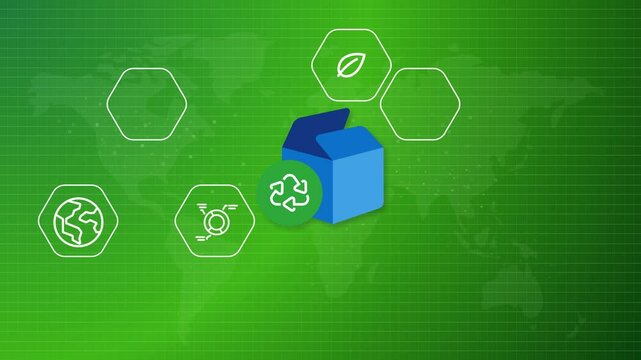 Product recycling recycled packaging biodegradable recycle triangle green sustainable animated green background certified