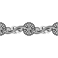 Decorative Steampunk Gear Border in Black on Cream Background