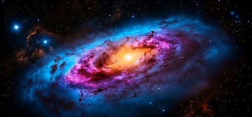 Fototapeta premium Abstract cosmic nebula with swirling clouds and distant stars background