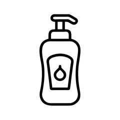 Obraz premium Simple line icon of a pump bottle with a drop symbol, representing baby lotion, soap, or skincare product. 