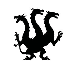 Solid black silhouette of a hydra multi-headed, Vector Graphic