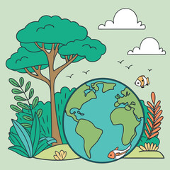 Fototapeta premium Eco-Friendly Family Planting Trees in Nature Forest Scene