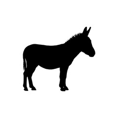 Donkey Silhouette Vector – Black Donkey Outline, Standing Farm Animal Shape for Design Use