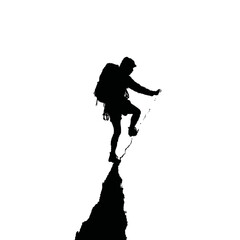 Solid black silhouette of a mountain climber ascending, Vector Graphic