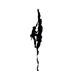 Solid black silhouette of a rock climber ascending, Vector Graphic