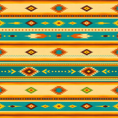Southwestern ethnic horizontal stripes with arrows and sunbursts, seamless pattern.
