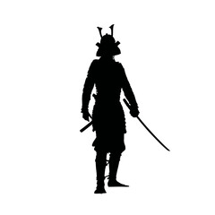 Solid black silhouette of a samurai poised, Vector Graphic