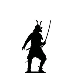 Fototapeta premium Solid black silhouette of a samurai poised, Vector Graphic